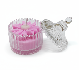Jar Candle with Flower Design & Glass Lid – Handcrafted Decorative Wax Candle for Home Décor & Gifting