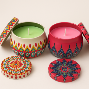 Jasmine & Lavender Scented Designer Tin Jar Candles with Lid – Hand-Poured Aromatherapy Candles for Home Décor & Gifting